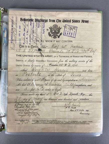 Collection of 1918 US Army Private Roy W Starrie Photographs and More