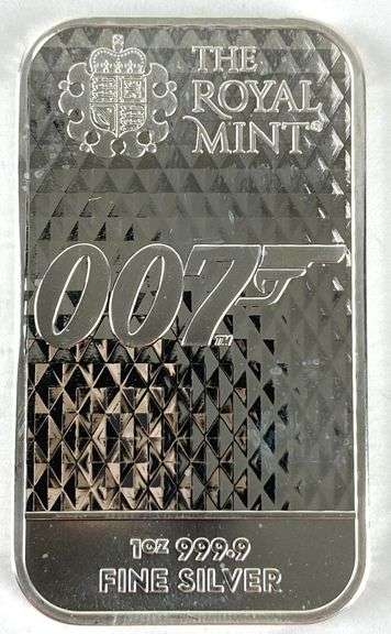 The Royal Mint 007 Diamonds Are Forever 1 oz .999 Fine Silver Ingot/ Bar