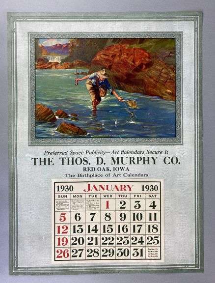 NOS January 1930 Thos D Murphy Co. Red Oak Iowa Advertising Art Calendar Sample