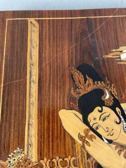 Vintage Indo Indian Marquetry Inlay Rosewood Plaque