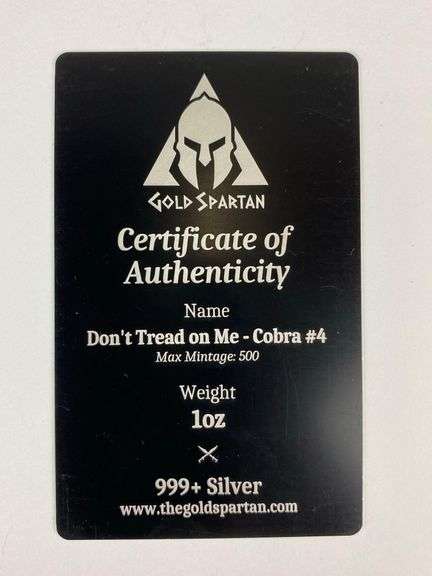 Gold Spartan Dont Tread On Me - Cobra #4 1 oz .999 Silver Figure