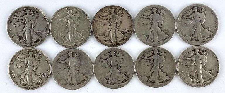 Group of 10 Walking Liberty 90% Silver Half Dollars