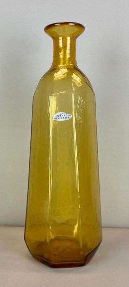 Blenko Amber Textured Paneled Glass Decanter