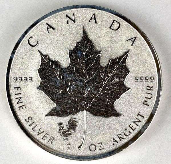 2017 Canada $5 Maple Leaf with Rooster Privy 1 oz .999 Fine Silver