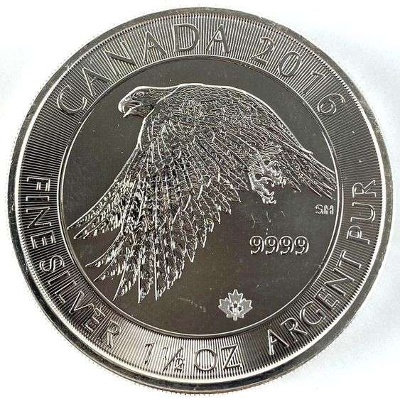 2016 Canada $8 White Falcon with Maple Leaf Privy 1.5 oz .999 Fine Silver Coin