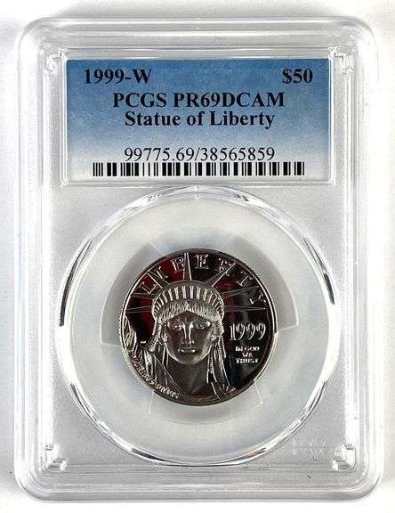 PCGS Graded 1999-W US $50 Statue of Liberty 1/2oz .999 Platinum Coin PR69DCAM