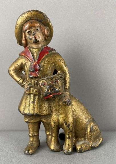 Antique Cast Iron Buster Brown and Tige Advertising Bank