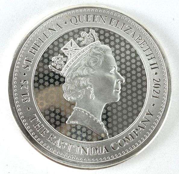 2021 St.Helena The East India Company 1.25 Pounds  Guinea 1.25 oz .999 Fine Silver Coin