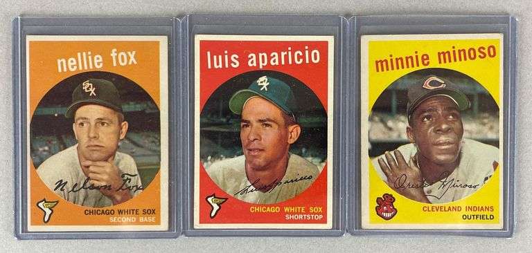 1959 Topps Nellie Fox, Luis Aparicio, and Minnie Minoso Cards