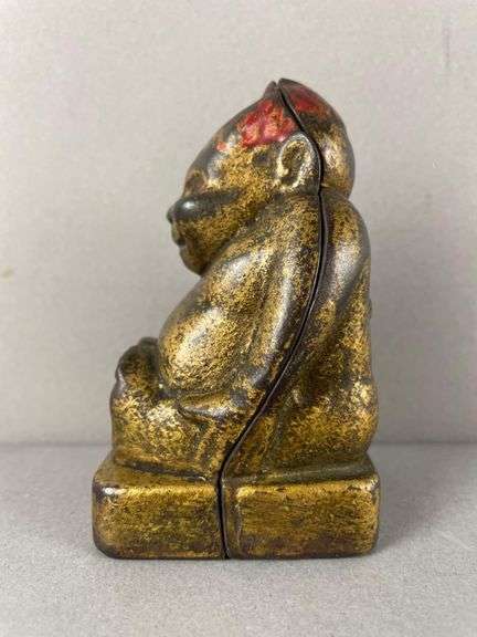 Antique Cast Iron Biliken Good Luck Buddha Bank