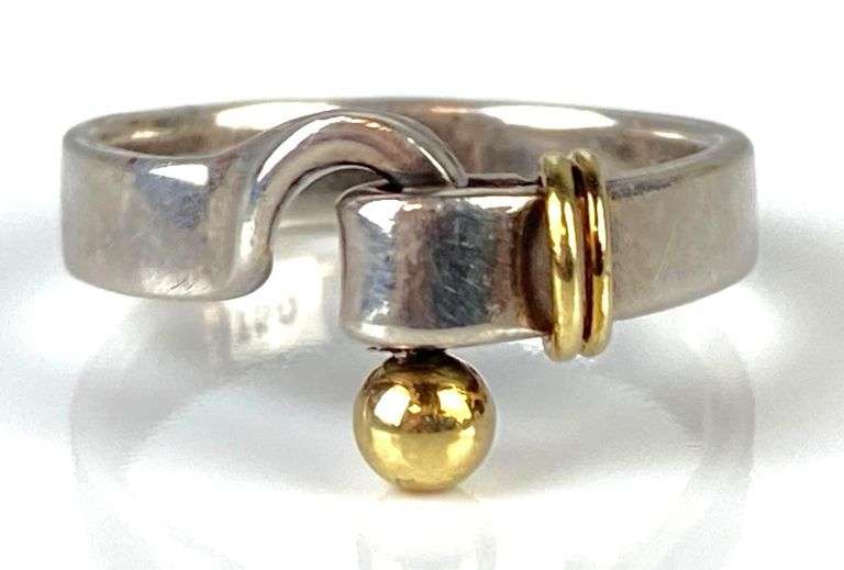 Tiffany and Co. 18K and Sterling Silver Hook and Eye  Ring
