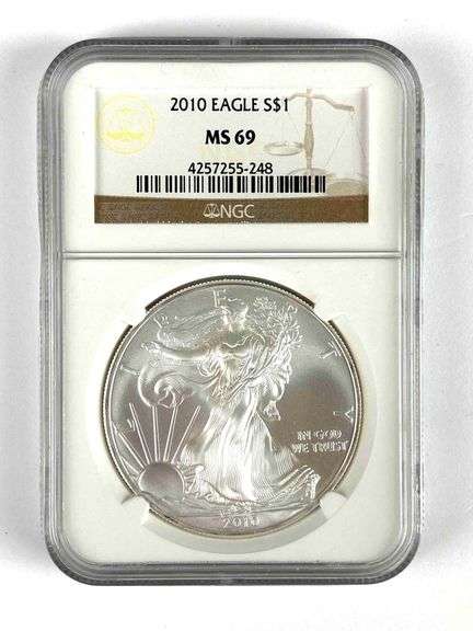 NGC Graded 2010 US $1 Silver Eagle 1oz Fine Silver Dollar MS69