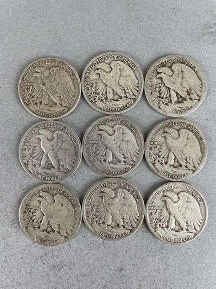 Group of 9 Walking Liberty Silver Half Dollars