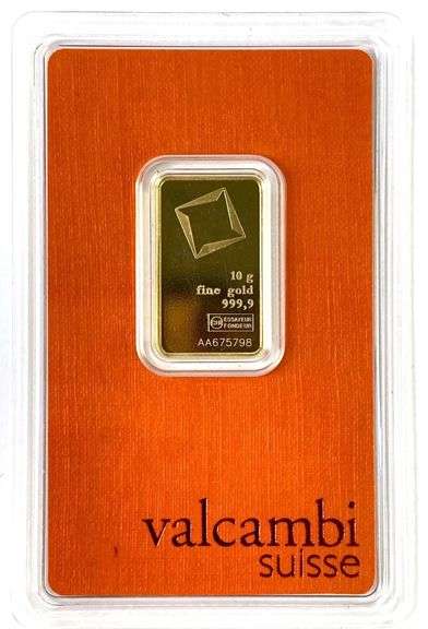 Valcambi Suisse 10 Gram .999 Fine Gold Ingot/ Bar