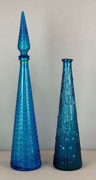 Group of 2 Cobalt Textured Glass Decanters