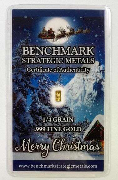 Benchmark Strategic Metals Merry Christmas  1/4 Grain .999 Fine Gold Ingot