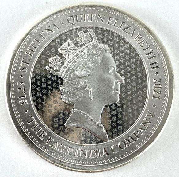2021 St.Helena The East India Company 1.25 Pounds  Guinea 1.25 oz .999 Fine Silver Coin