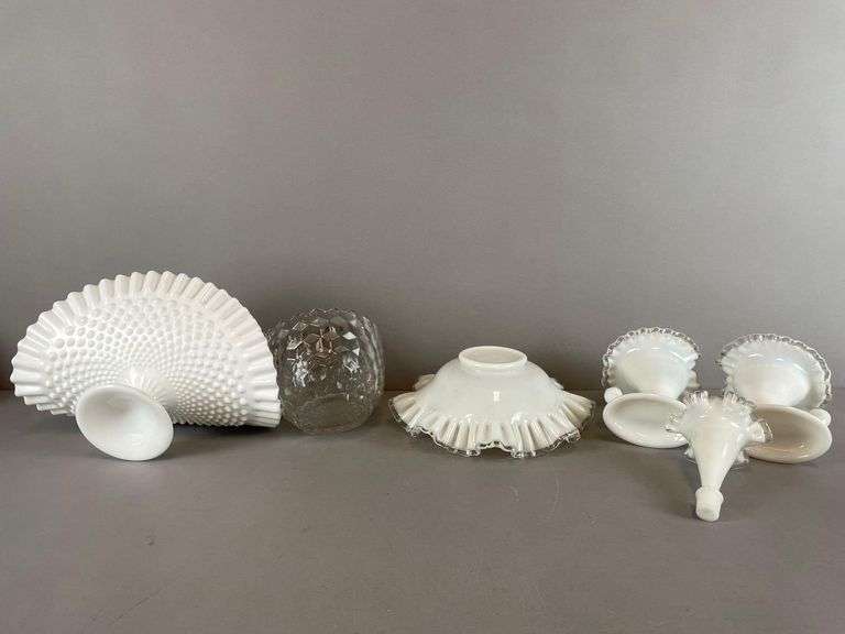 Group of Vintage White Glass Dishes
