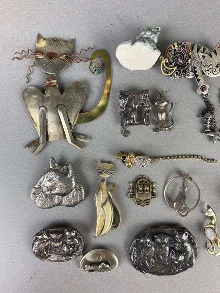 Group of Cat Jewelry Items and More