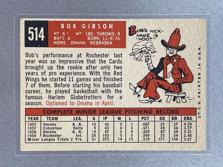 1959 Topps Bob Gibson #514 Rookie