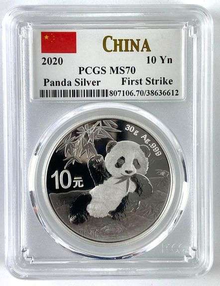 2020 First Strike China 10 Yen PCGS Graded MS 70 Panda 30 Gram .999 Silver Coin