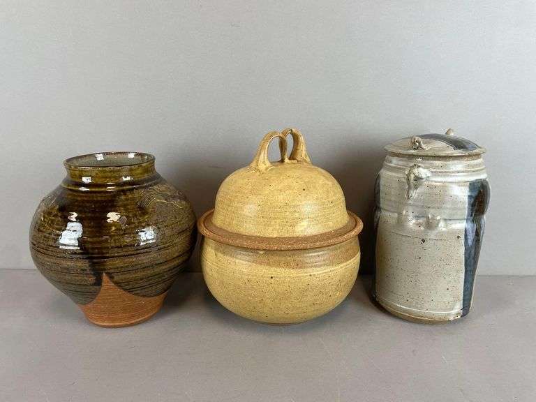 Group of 3 Signed Stoneware Art Pottery Items