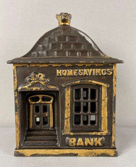 Antique J and E Stevens Cast Iron Home Savings Bank