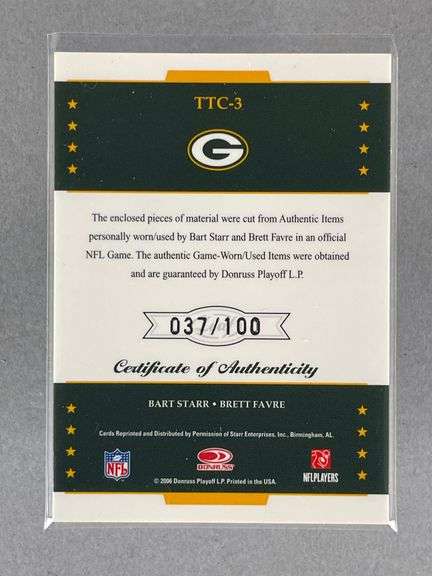 2006 Leaf Limited Team Threads Jerseys Bart Starr and Brett Farve 37/100