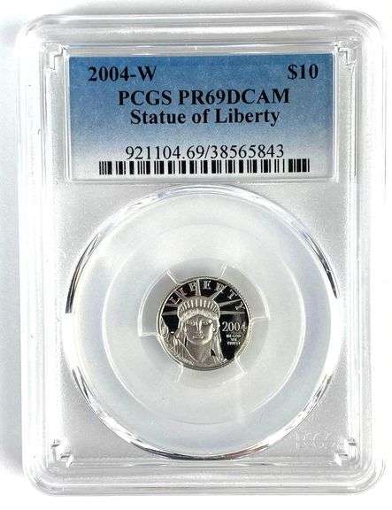 PCGS Graded 2004-W US $10 Statue of Liberty 1/10oz .999 Platinum Coin PR69DCAM