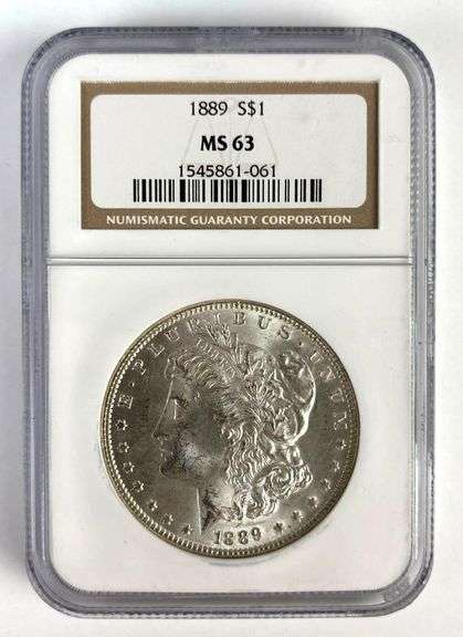 NGC Graded 1889 US $1 Morgan Silver Dollar MS63