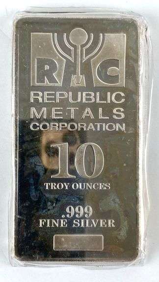 Republic Metals Corporation 10 oz .999 Fine Silver Ingot/ Bar