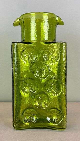 Blenko Style Green Art Glass Water Double Pitcher