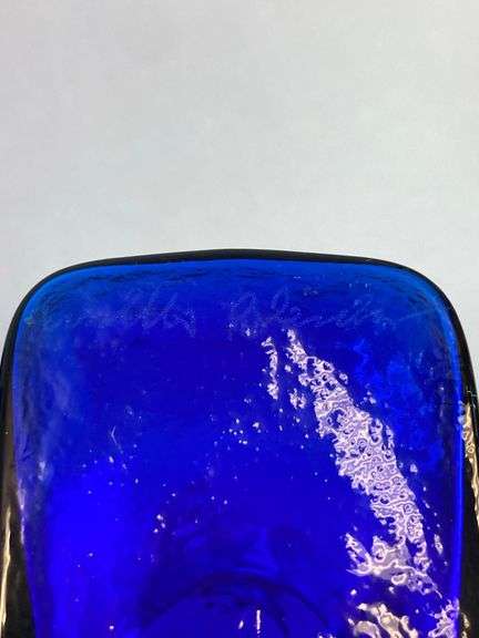 2014 Blenko Walter Blenko Signed Cobalt Textured Glass Double Pitcher