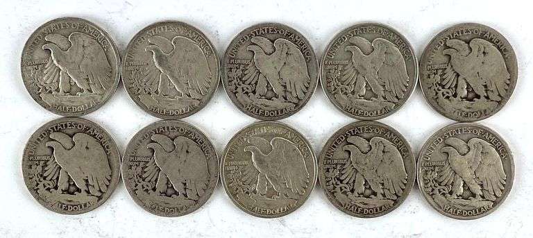 Group of 10 Walking Liberty 90% Silver Half Dollars