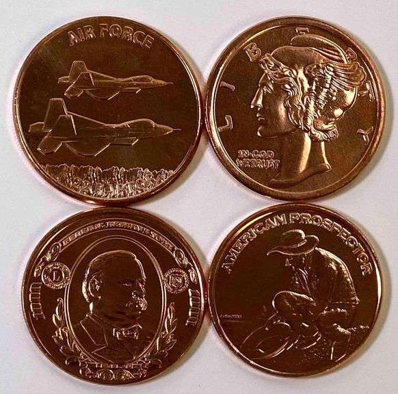 Group of 4 1 oz Copper Rounds