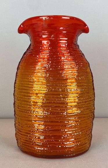 Blenko Orange Textured Art Glass Water Double Pitcher