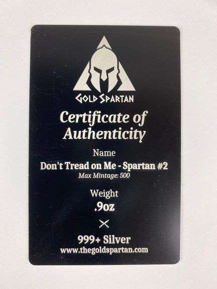 Gold Spartan Dont Tread On Me - Spartan #2 .9 oz .999 Silver Figure