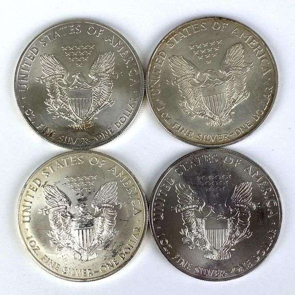 Group of 4 2000s 1 Oz .999 Fine Silver $1 Eagle Coins
