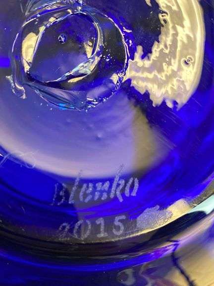 2015 Blenko Cobalt Handled Art Glass Vase