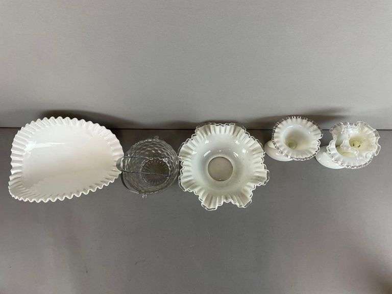 Group of Vintage White Glass Dishes