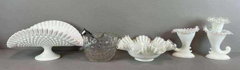 Group of Vintage White Glass Dishes