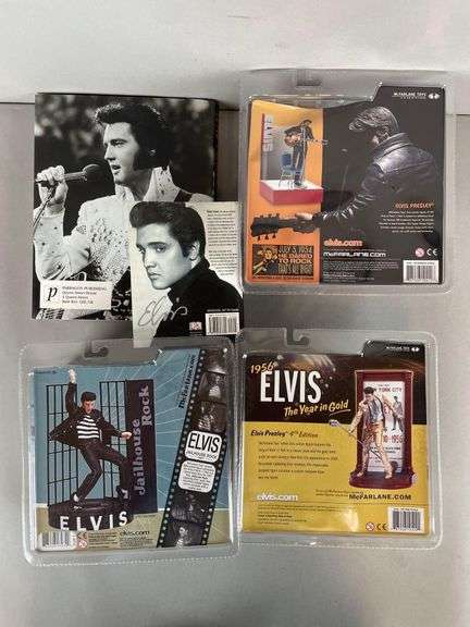 Group of McFarlane Elvis Figures and Books