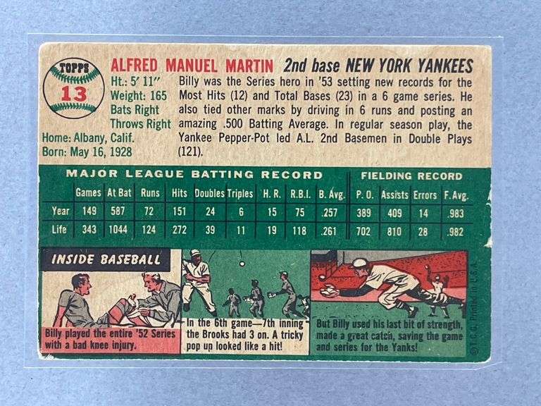 1954 Topps Billy Martin #13