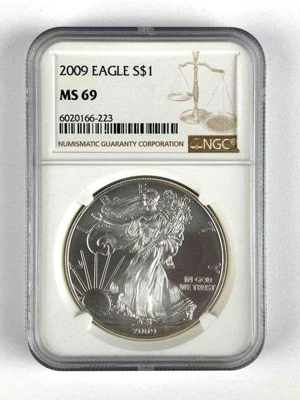 NGC Graded 2009 US $1 Silver Eagle 1oz Fine Silver Dollar MS69