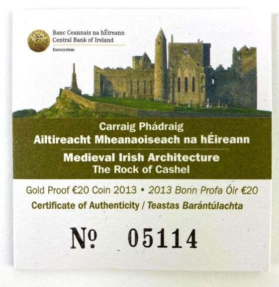2013 Central Bank of Ireland €20 Rock of Cashel .5g .999 Fine Gold Coin