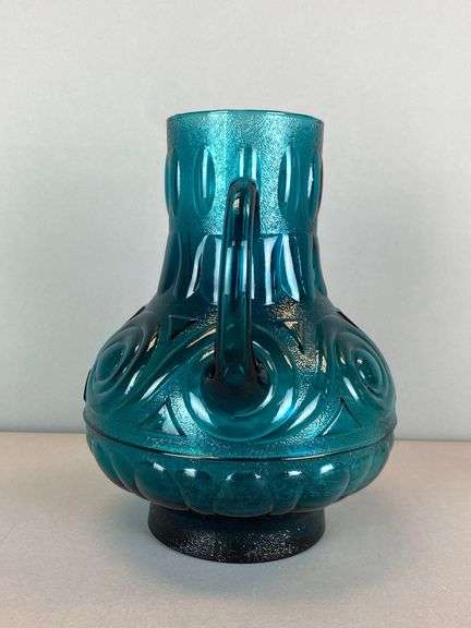 Aqua Geometric Motif Glass Pitcher