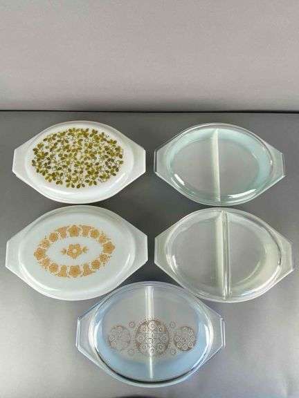 Group of 5 Pyrex Split Casserole Glass Dishes