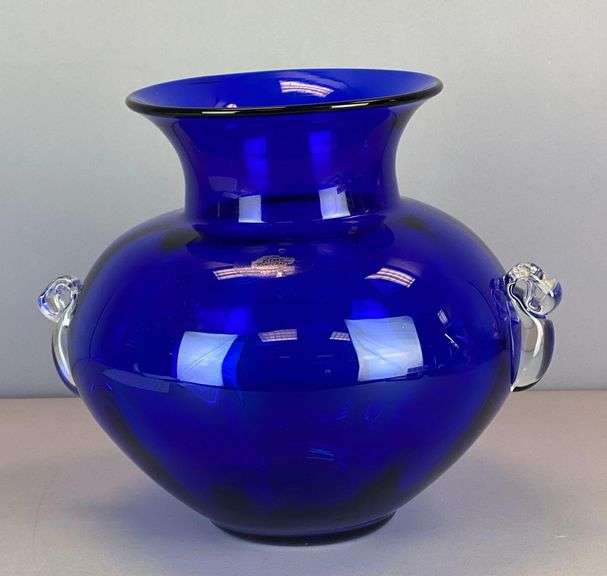 2015 Blenko Cobalt Handled Art Glass Vase