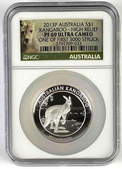 NGC Graded 2013-P Australia $1 Kangaroo 1oz .999 Fine Silver Coin PF69 Ultra Cameo