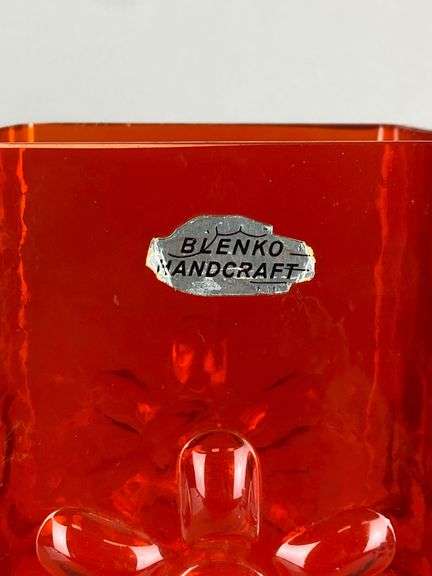 Blenko Floral Relief Red Glass Vase